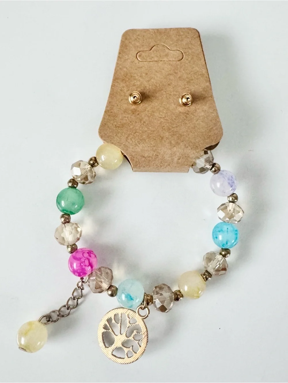 Fairycore Tree Of Life Bracelet & Heart Leaf Earrings Gold-Tone Jewelry Set NWT
